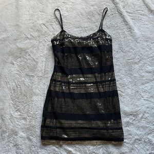 XXI Black & Gold Sequin Mesh Bodycon Dress – Size Medium | Y2K | Party Sparkle